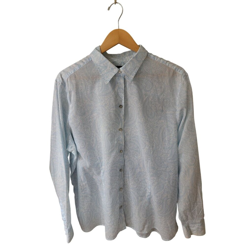 Eddie Bauer Sky Blue Paisley Button-Up Blouse